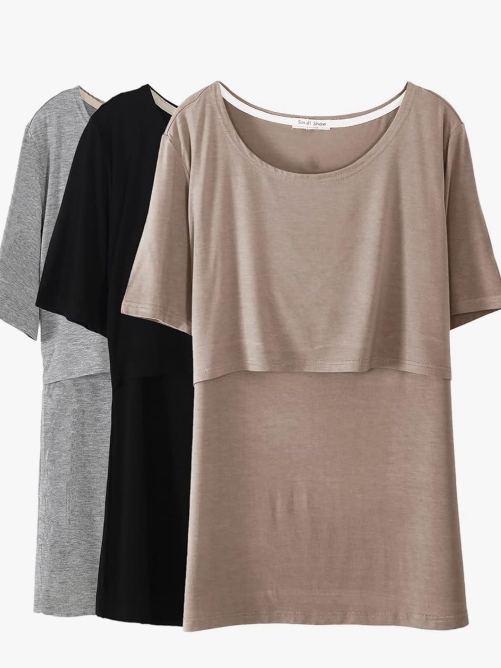 Nursing Short-Sleeve Layered Tee in Taupe by Small Show